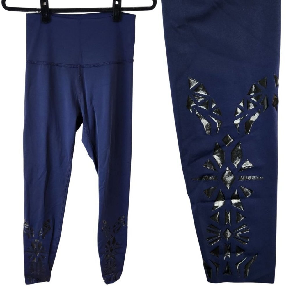 Beyond Yoga High Waisted Navy Blue Geometric Detail Full Length Leggings M